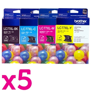 20 Pack Original Brother LC-77XL High Yield Ink Combo [5BK+5C+5M+5Y]