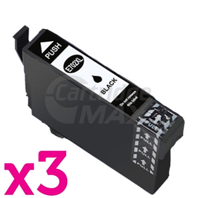 3 x Epson 702XL (C13T345192) Generic Black High Yield Inkjet Cartridge