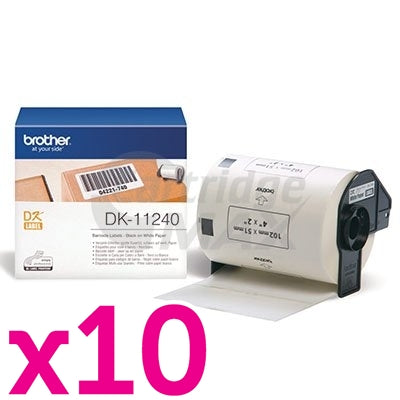 10 x Brother DK-11240 Original Black Text on White 102mm x 51mm Die-Cut Paper Label Roll - 600 labels per roll
