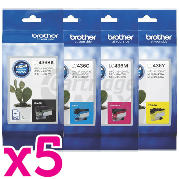 20 Pack Brother LC-436 Original Ink Cartridges Combo [5BK, 5C, 5M, 5Y]