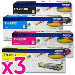 3 sets of 4 Pack Brother TN-251 / TN-255 Original High Yield Toner Combo [3BK,3C,3M,3Y]