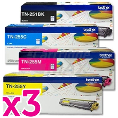 3 sets of 4 Pack Brother TN-251 / TN-255 Original High Yield Toner Combo [3BK,3C,3M,3Y]