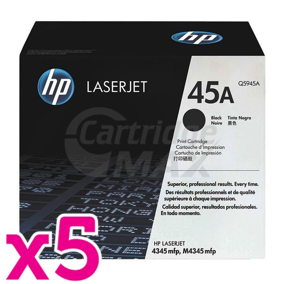 5 x HP Q5945A (45A) Original Black Toner Cartridge - 18,000 Pages