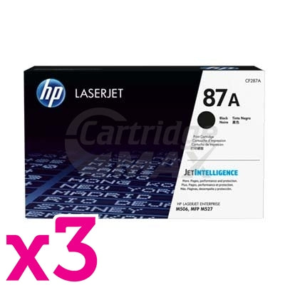 3 x HP CF287A (87A) Original Black Toner Cartridge - 9,000 Pages