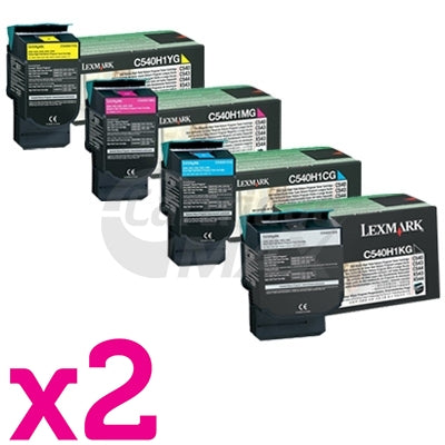 2 sets of 4 Pack Lexmark Original C540 / C543 / C544 / C546 / X543 / X544 / X546 Toner Cartridges High Yield - BK 2,500 pages & CMY