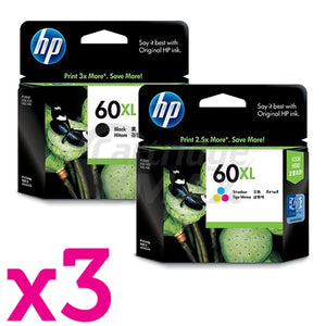 6 Pack HP 60XL Original Inkjet Cartridges CC641WA + CC644WA [3BK,3CL]