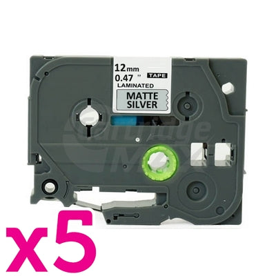 5 x Brother TZe-M931 Generic 12mm Black Text on Matt Silver Laminated Tape - 8 metres