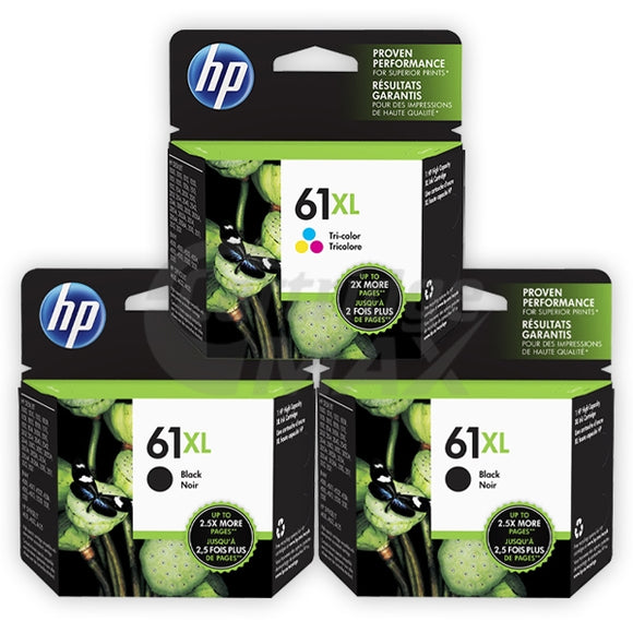 3 Pack HP 61XL Original High Yield Inkjet Cartridges CH563WA + CH564WA [2BK,1CL]
