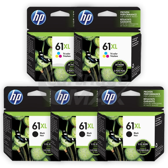 5 Pack HP 61XL Original High Yield Inkjet Cartridges CH563WA + CH564WA [3BK,2CL]
