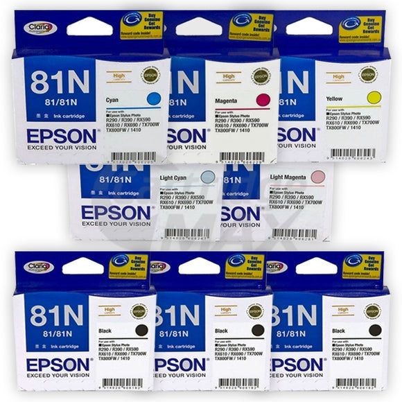 8 Pack Original Epson 81N HY Ink Cartridges [3BK,1C,1M,1Y,1LC,1LM]