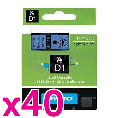 40 x Dymo SD45016 / S0720560 Original 12mm Black Text on Blue Label Cassette - 7 meters