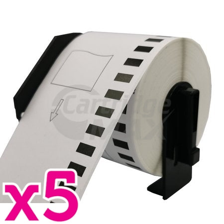 5 x Brother DK-22251 Generic Black & Red Text on White Continuous Label Roll 62mm x 15.24m