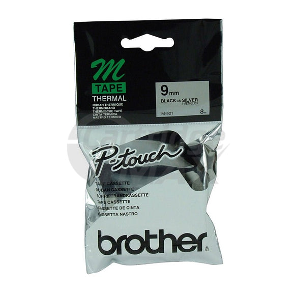 Brother M-921 Original 9mm Black Text on Silver Tape - 8 meters