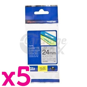 5 x Brother TZe-M951 Original 24mm Black Text on Matt Silver Laminated Tape - 8 metres