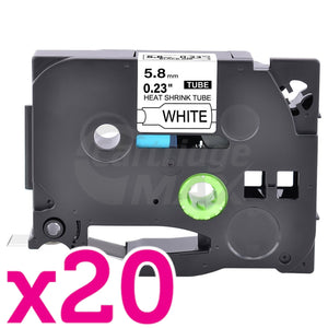 20 x Brother HSe-211 Generic 5.8mm Black Text on White Heat Shrink Tube Tape - 1.5 meters