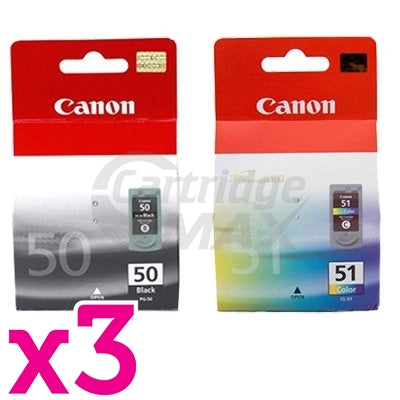 6 Pack Canon PG-50 CL-51 Original Inkjets [3BK,3C]