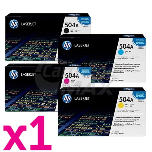 4 Pack HP CE250A-CE253A (504A) Original Toner Cartridges [1BK,1C,1M,1Y]