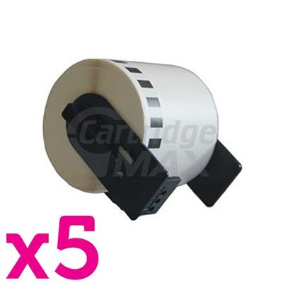 5 x Brother DK-22212 Generic Black Text on White Continuous Film Label Roll 62mm x 15.24m