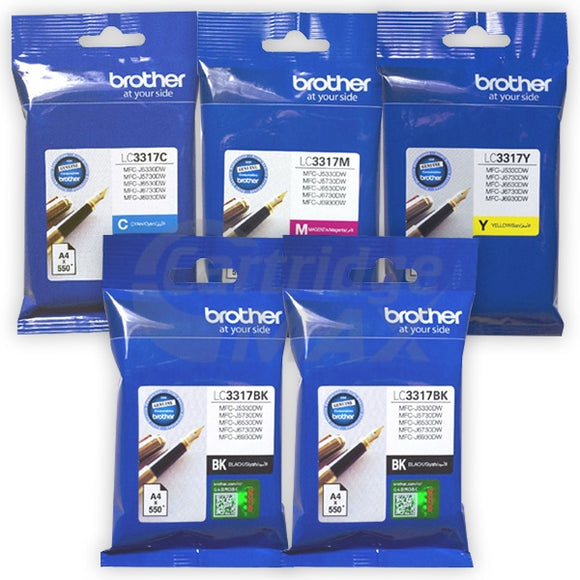5 Pack Original Brother LC-3317 Ink Combo [2BK,1C,1M,1Y]