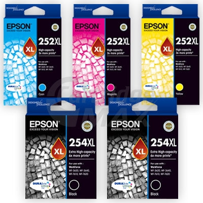 5 Pack Epson 254XL + 252XL Original Ink Cartridges [C13T254192, C13T253292-C13T253492] [2BK,1C,1M,1Y]