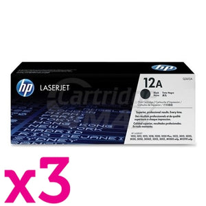 3 x HP Q2612A (12A) Original Black Toner Cartridge - 2,000 Pages
