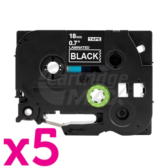 5 x Brother TZe-345 Generic 18mm White Text on Black Laminated Tape - 8 meters