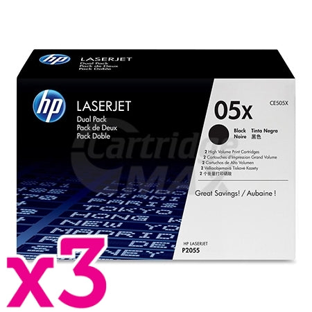 3 x HP CE505X (05X)  Original Black High Yield Toner Cartridge - 6,500 Pages
