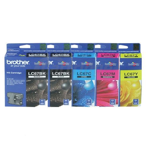 5 Pack Original Brother LC-67 Ink Combo [2BK+C+M+Y]