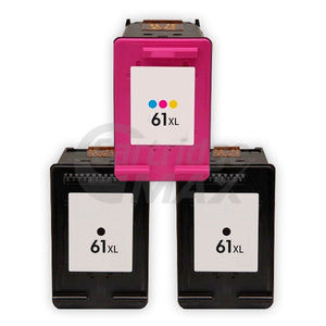 3 Pack HP 61XL Generic High Yield Inkjet Cartridges CH563WA + CH564WA [2BK,1CL]