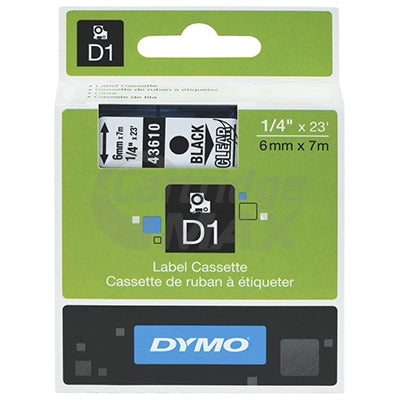 Dymo SD43610 / S0720770 Original 6mm Black Text on Clear Label Cassette - 7 meters