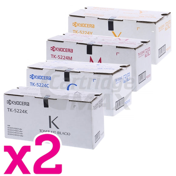 2 sets of 4 Pack Original Kyocera TK-5224 Toner Combo Ecosys M5521, P5021 [2BK,2C,2M,2Y]