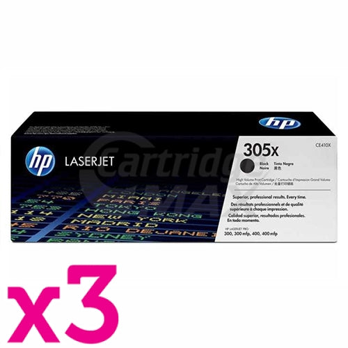 3 x HP CE410X (305X) Original Black Toner Cartridge - 4,000 Pages