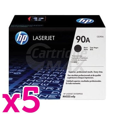 5 x HP CE390A (90A) Original Black Toner Cartridge - 10,000 Pages
