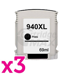 3 x HP 940XL Generic Black High Yield Inkjet Cartridge C4906AA - 2,200 Pages