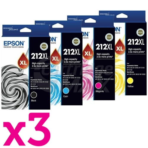 12 Pack Original Epson 212XL (C13T02X192-C13T02X492) High Yield Ink Cartridges Combo [3BK,3C,3M,3Y]