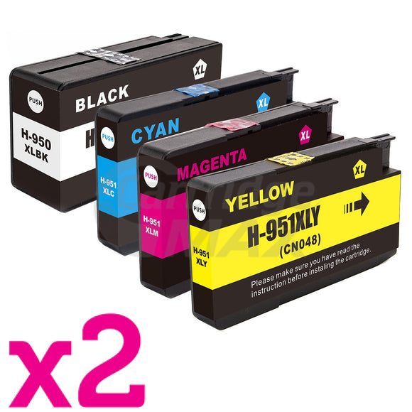 2 sets 4 Pack HP 950XL + 951XL Generic Inkjet Cartridges CN045AA - CN048AA [2BK,2C,2M,2Y]