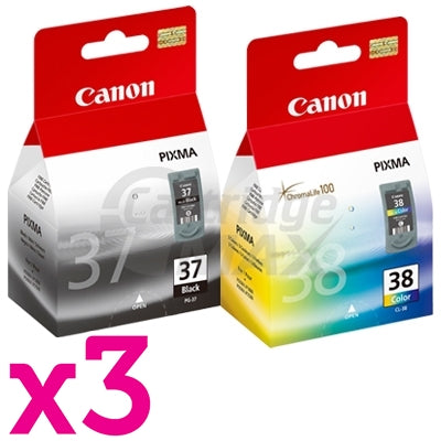 6 Pack Original Canon PG-37 CL-38 Ink Cartridges [3BK,3C]