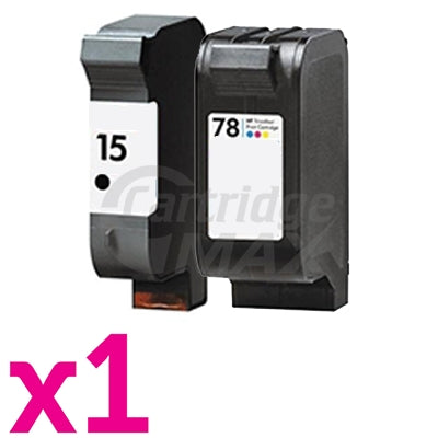 2 Pack HP 15 + 78 Colour Generic Inkjet Cartridges C6615DA + C6578DA [1BK,1CL]