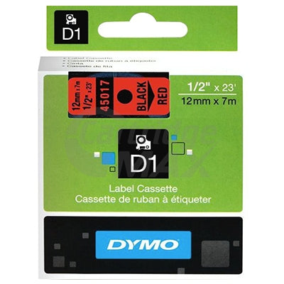 Dymo SD45017 / S0720570 Original 12mm Black Text on Red Label Cassette - 7 meters