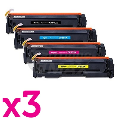 3 Sets of 4 Pack HP CF500X-CF503X (202X) Generic High Yield Toner Cartridges [3BK,3C,3M,3Y]