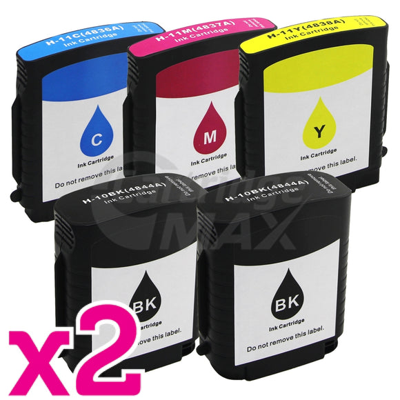 10 Pack HP 10 + 11 Generic Inkjet Cartridges C4844AA+C4836AA-C4838AA [4BK,2C,2M,2Y]