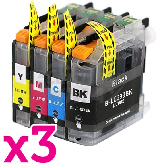 12 Pack Brother LC-233 Generic Ink Cartridges [3BK,3C,3M,3Y]