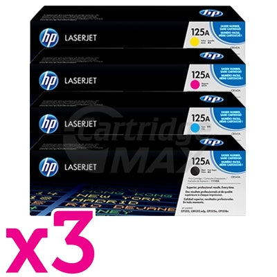 3 set of 4 Pack HP CB540A-CB543A (125A) Original Toner Cartridges [3BK,3C,3M,3Y]