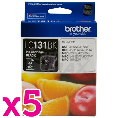 5 x Original Brother LC-131BK Black Ink Cartridge - 300 Pages [5BK]