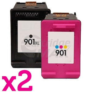 4 Pack HP 901XL + 901 Generic Inkjet Cartridges CC654AA + CC656AA [2BK,2CL]