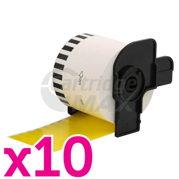 10 x Brother DK-44605 Generic Removable Black Text on Yellow Continuous Paper Label Roll 62mm x 30.48m