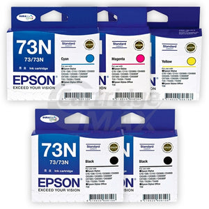 5 Pack Epson Original T0731-T0734 [73N] Series Ink Cartridges [2BK,1C,1M,1Y]