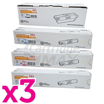 3 Sets of Original OKI C510,C530,MC561 Toner Cartridges (44469806-44469727)