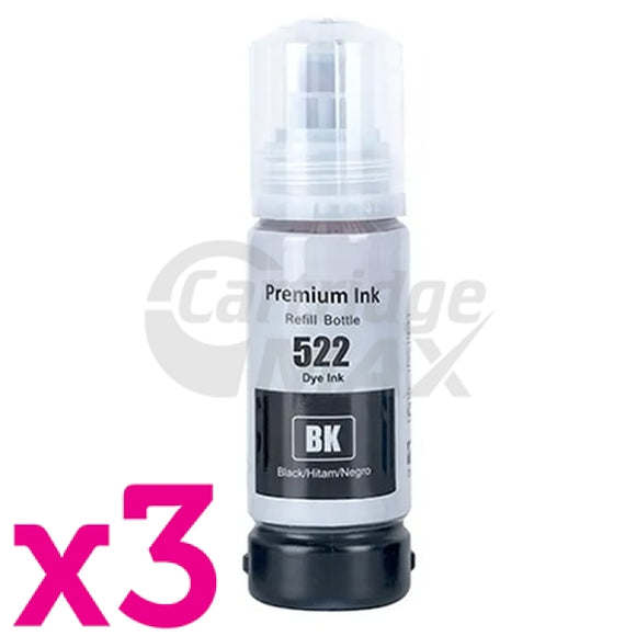 3 x Epson T522 Generic Black Ink Bottle [C13T00M192]