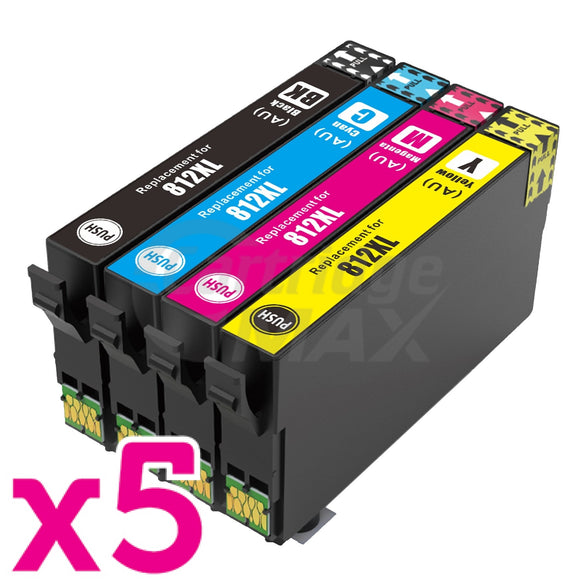 20 Pack Epson 812XL (C13T05E192-C13T05E492) Generic High Yield Ink Cartridge Combo [5BK,5C,5M,5Y]
